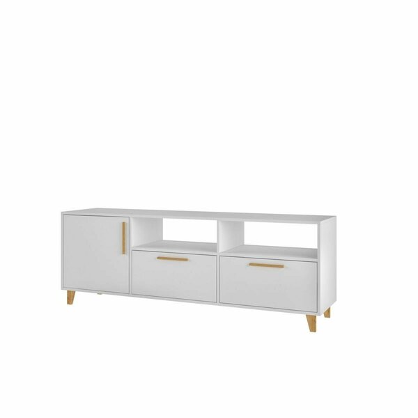 Designed To Furnish Mid-Century - Modern Herald TV Stand with 6 Shelves in White, 24.61 x 53.15 x 13.98 in. DE2616427